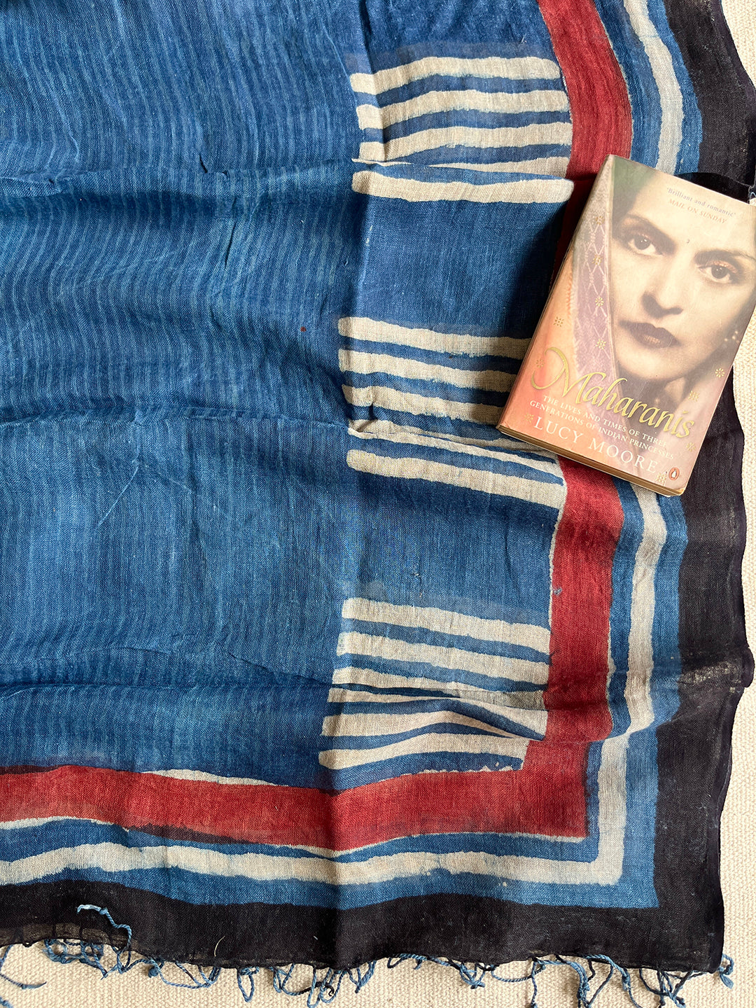 "LAVISHED IN PERFECT GRACE" INDIGO LINEN DUPATTA