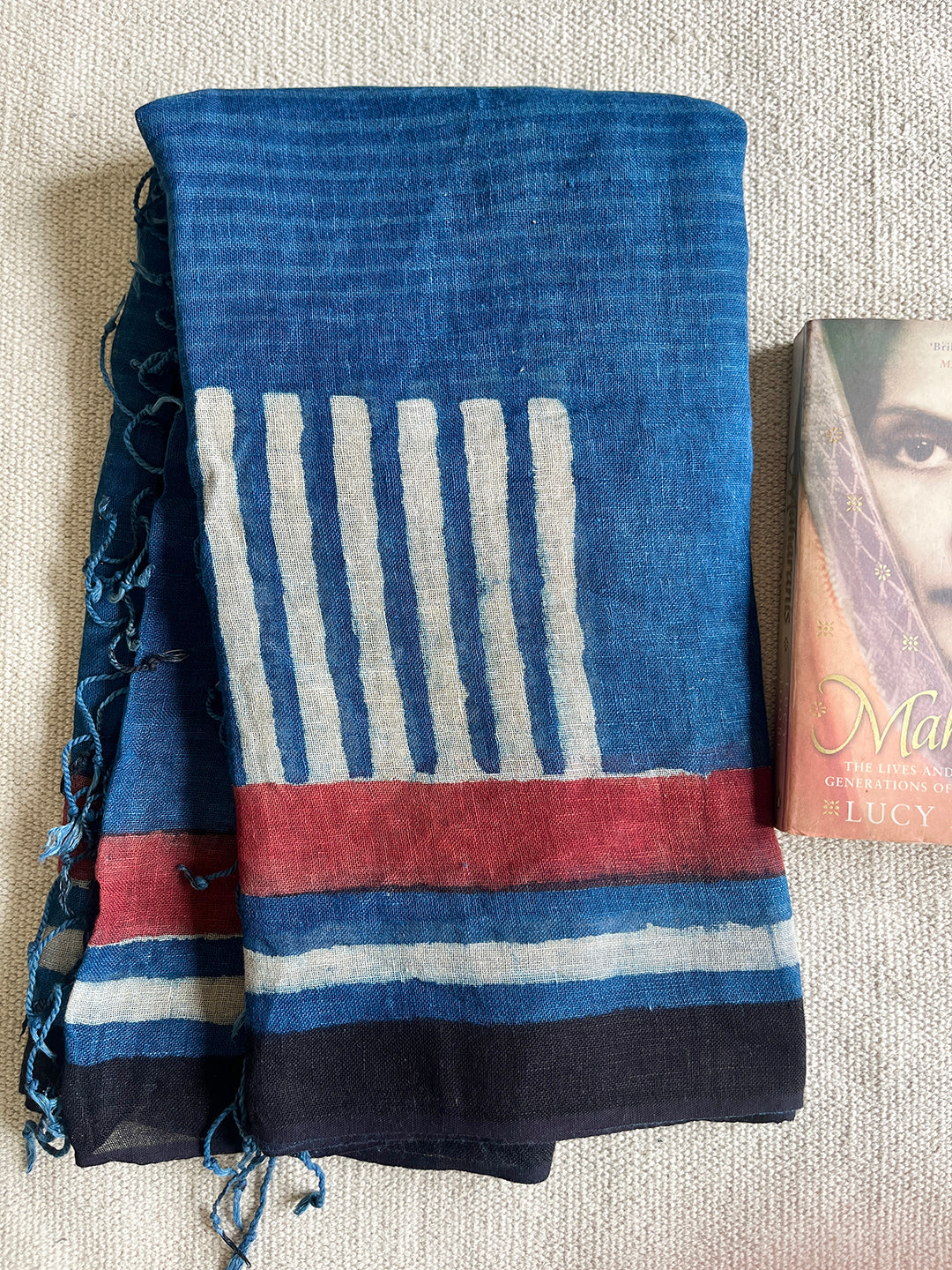 "LAVISHED IN PERFECT GRACE" INDIGO LINEN DUPATTA