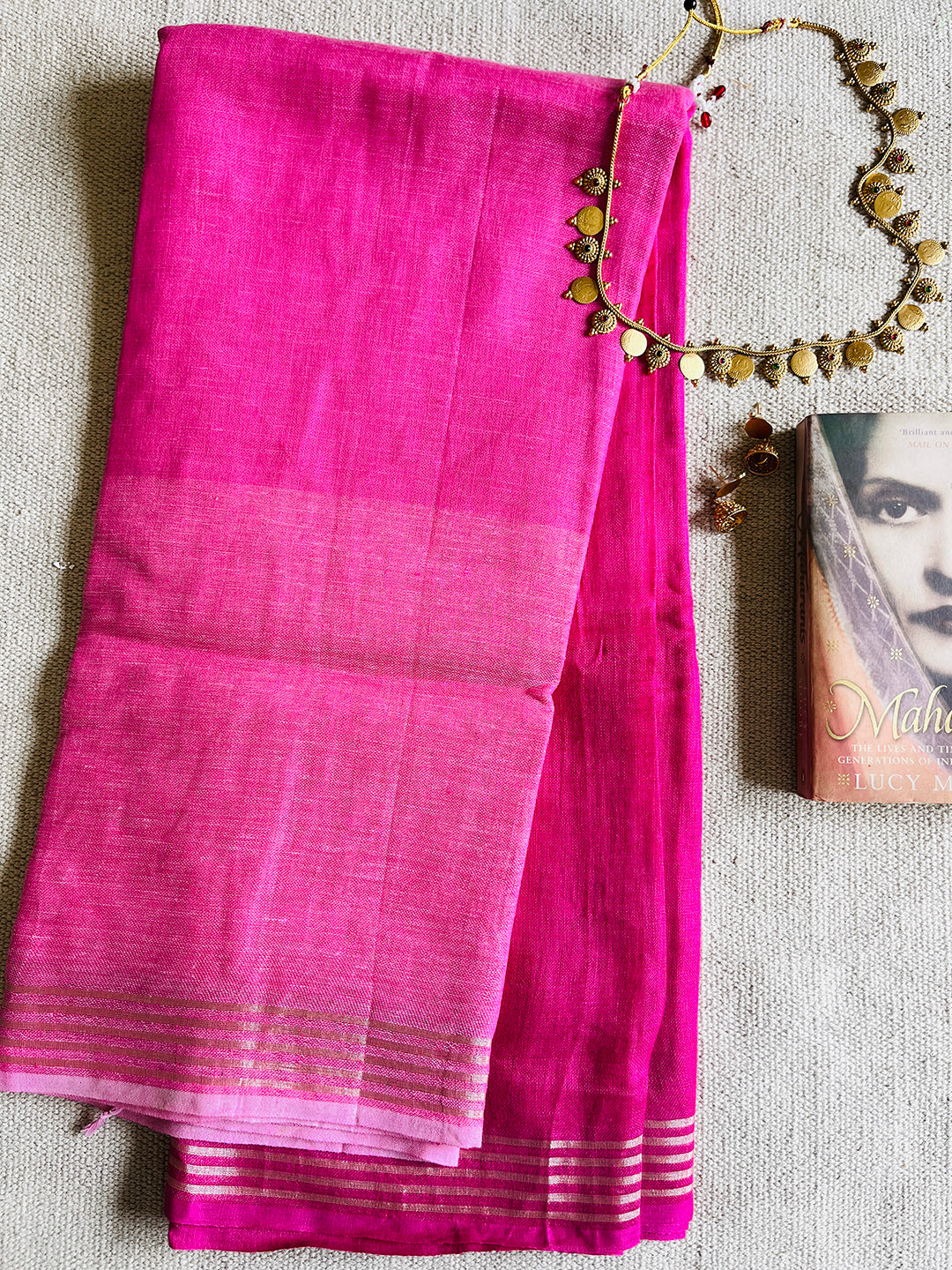 "YOU' ARE THE MUSE AND THE MASTERPIECE"  HANDWOVEN OMBRE PINK LINEN SAREE