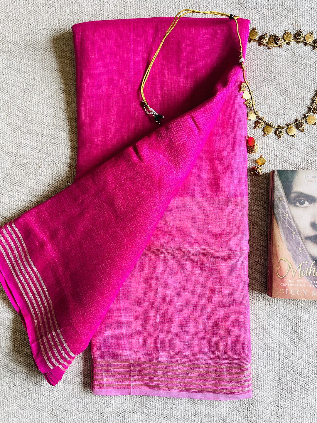"YOU' ARE THE MUSE AND THE MASTERPIECE"  HANDWOVEN OMBRE PINK LINEN SAREE