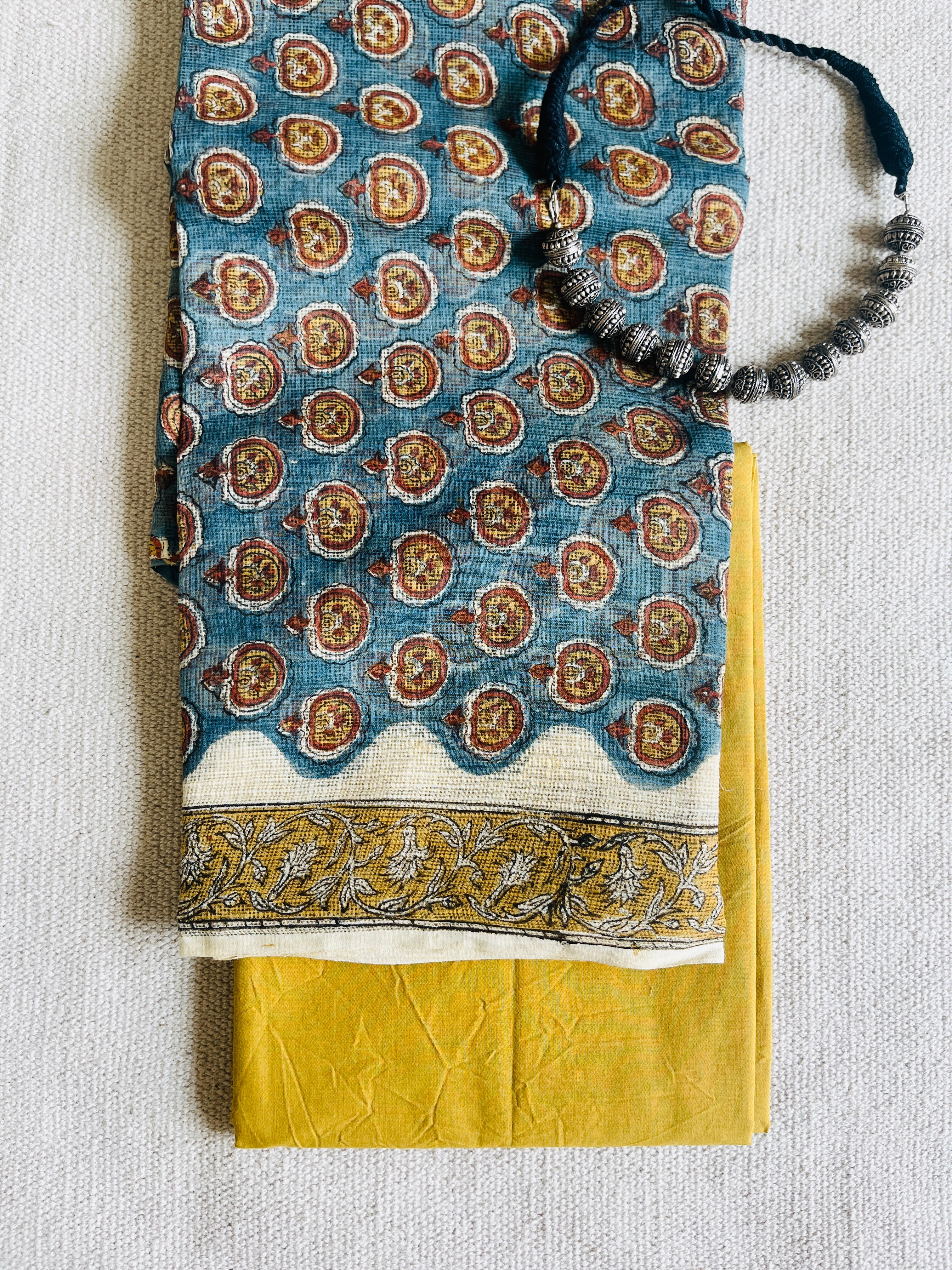 LAPIS BLUE ALLOVER BOOTI KOTA DORIA UNSTITCHED SUIT-SET