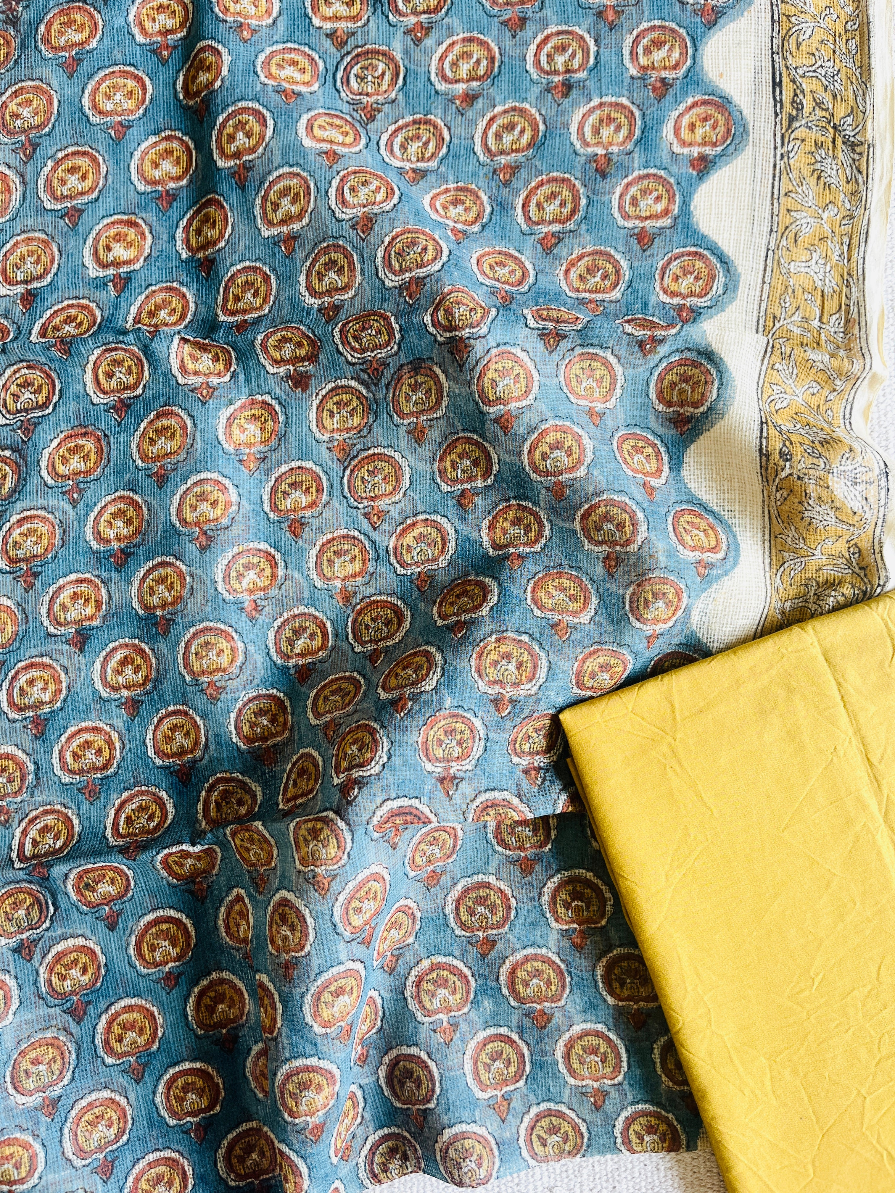 LAPIS BLUE ALLOVER BOOTI KOTA DORIA UNSTITCHED SUIT-SET