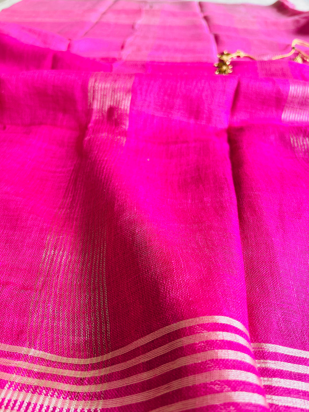 "YOU' ARE THE MUSE AND THE MASTERPIECE"  HANDWOVEN OMBRE PINK LINEN SAREE