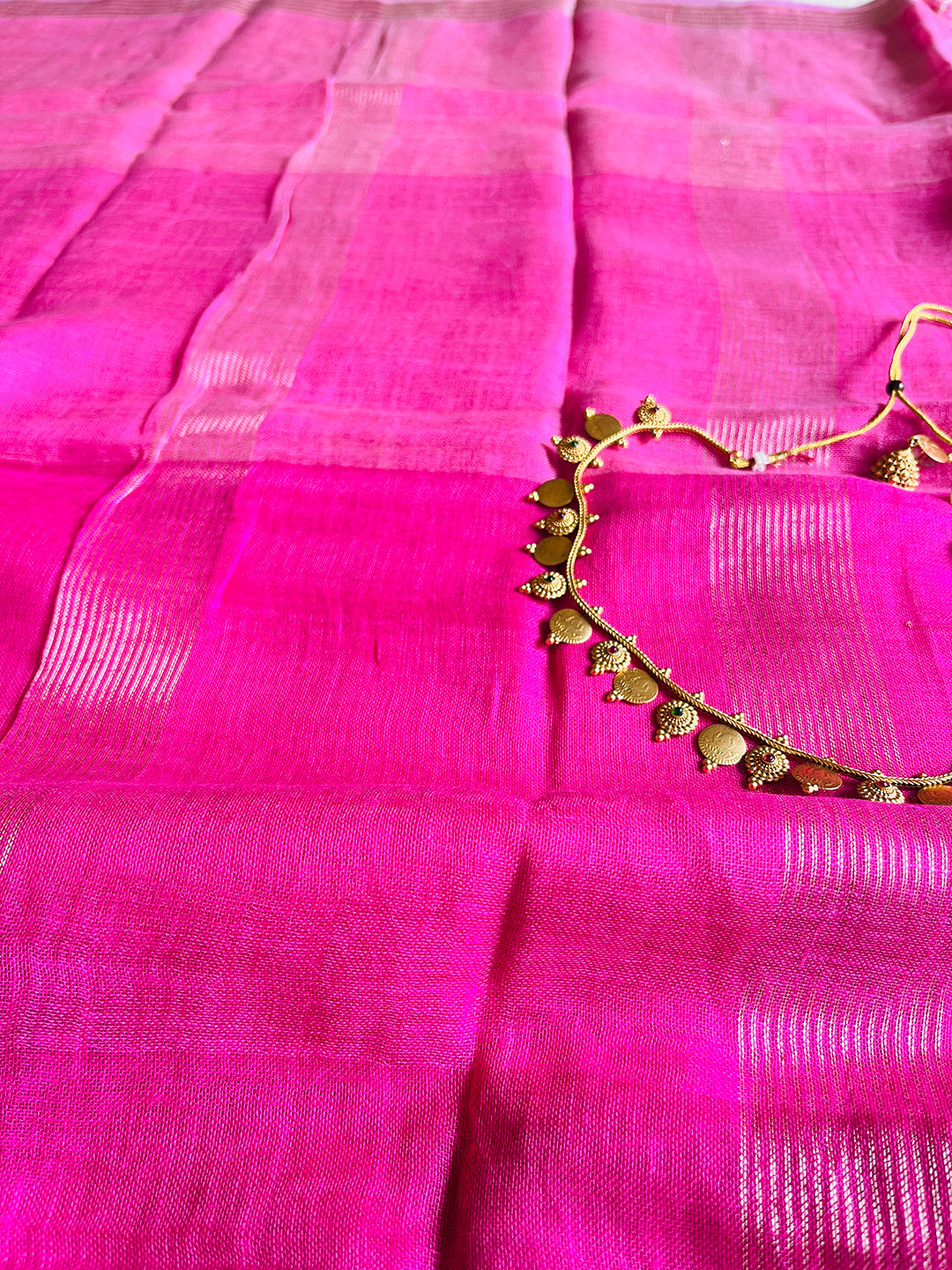 "YOU' ARE THE MUSE AND THE MASTERPIECE"  HANDWOVEN OMBRE PINK LINEN SAREE