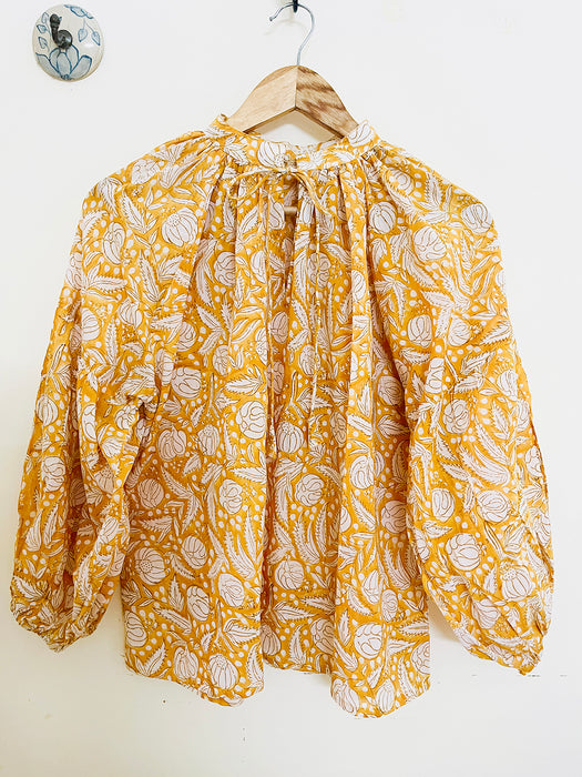 HAND-BLOCK PRINTED BLOUSON TOP (FREE-SIZE)