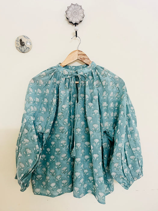 HAND-BLOCK PRINTED BLOUSON TOP (FREE-SIZE)