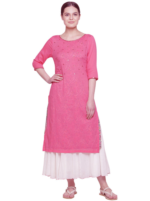 ROSEWOOD SEQUIN EMBROIDERED & PRINT LAYERED KURTA