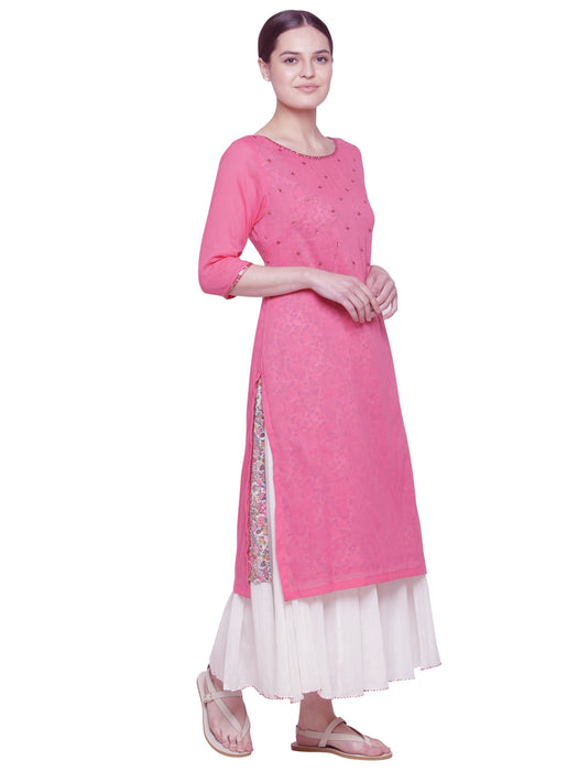 ROSEWOOD SEQUIN EMBROIDERED & PRINT LAYERED KURTA