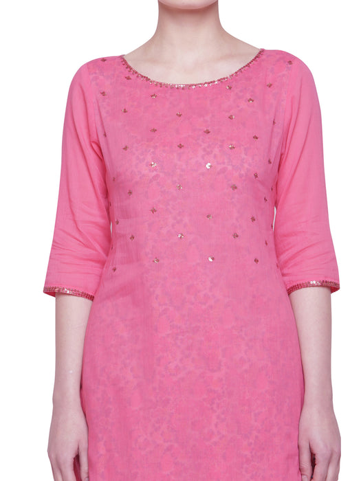 ROSEWOOD SEQUIN EMBROIDERED & PRINT LAYERED KURTA