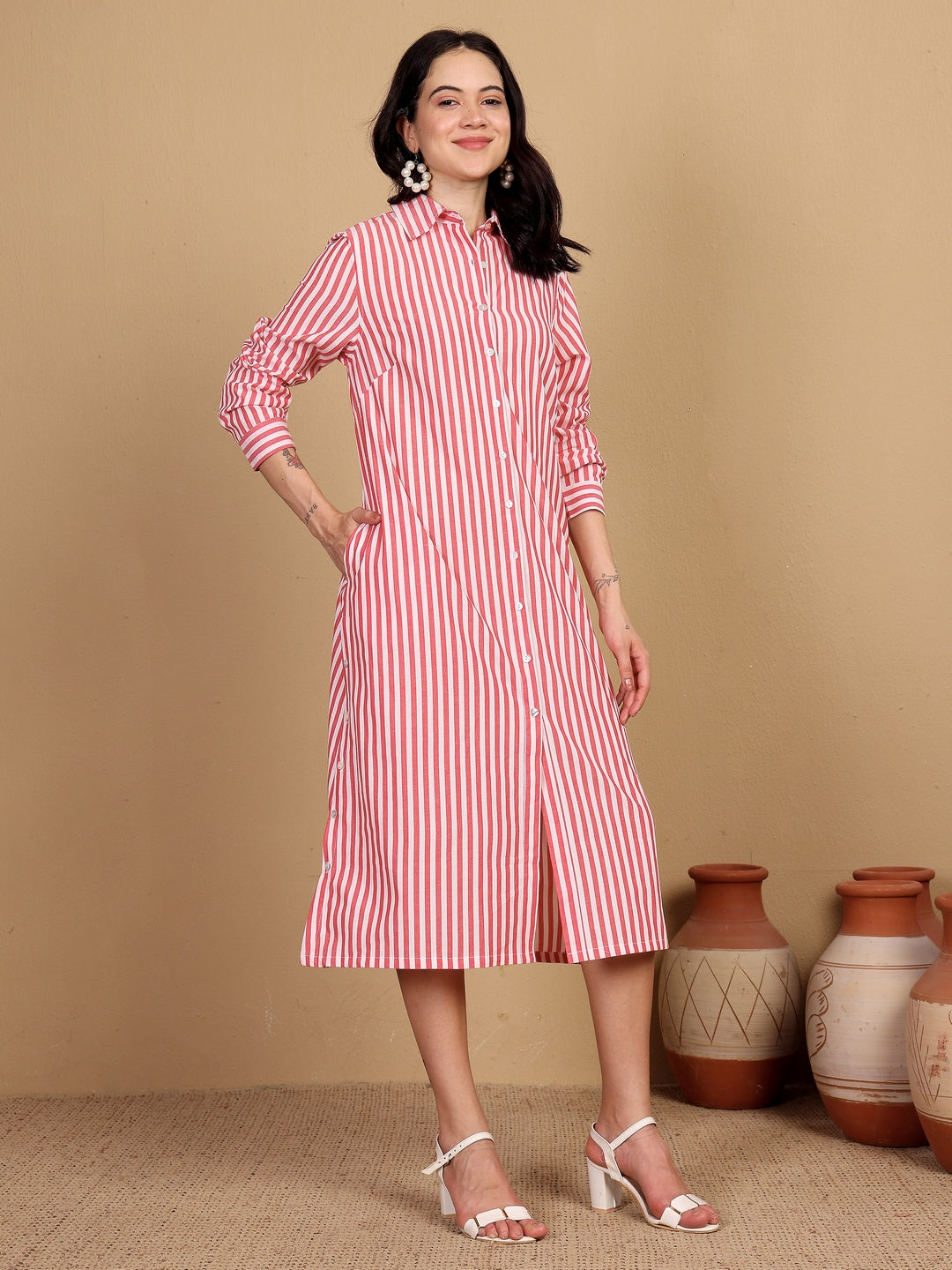 "WORK TO WEEKEND STAPLE" relaxed long shirt (stripe)