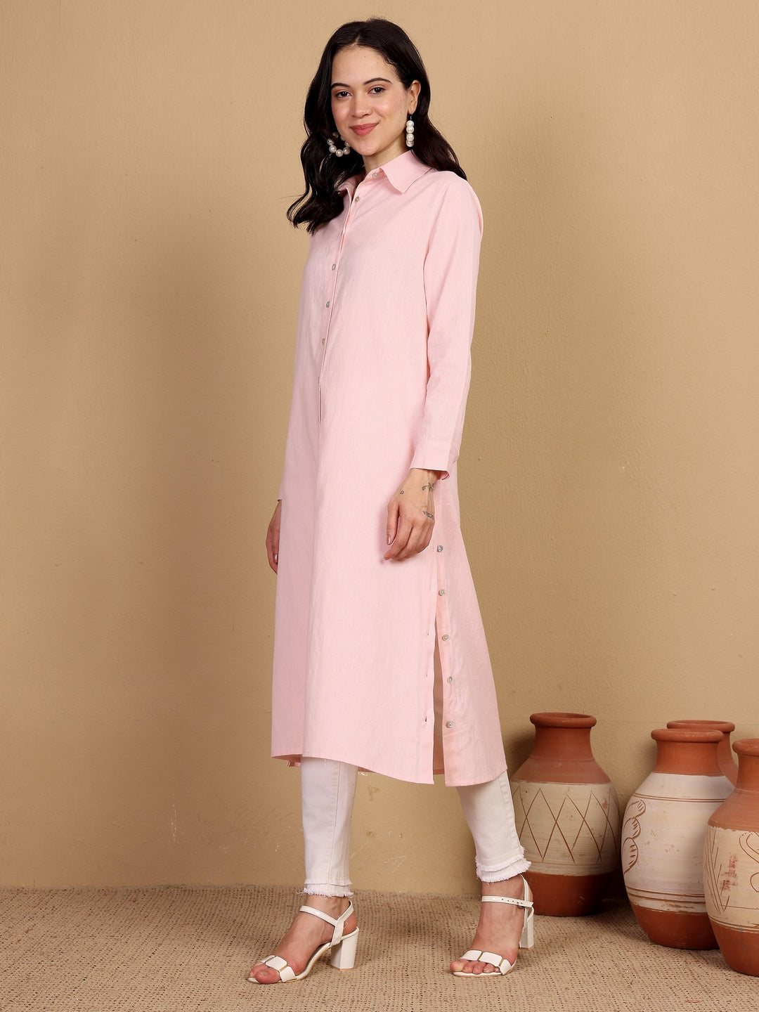 "WORK TO WEEKEND STAPLE" relaxed long shirt (Soft pink)