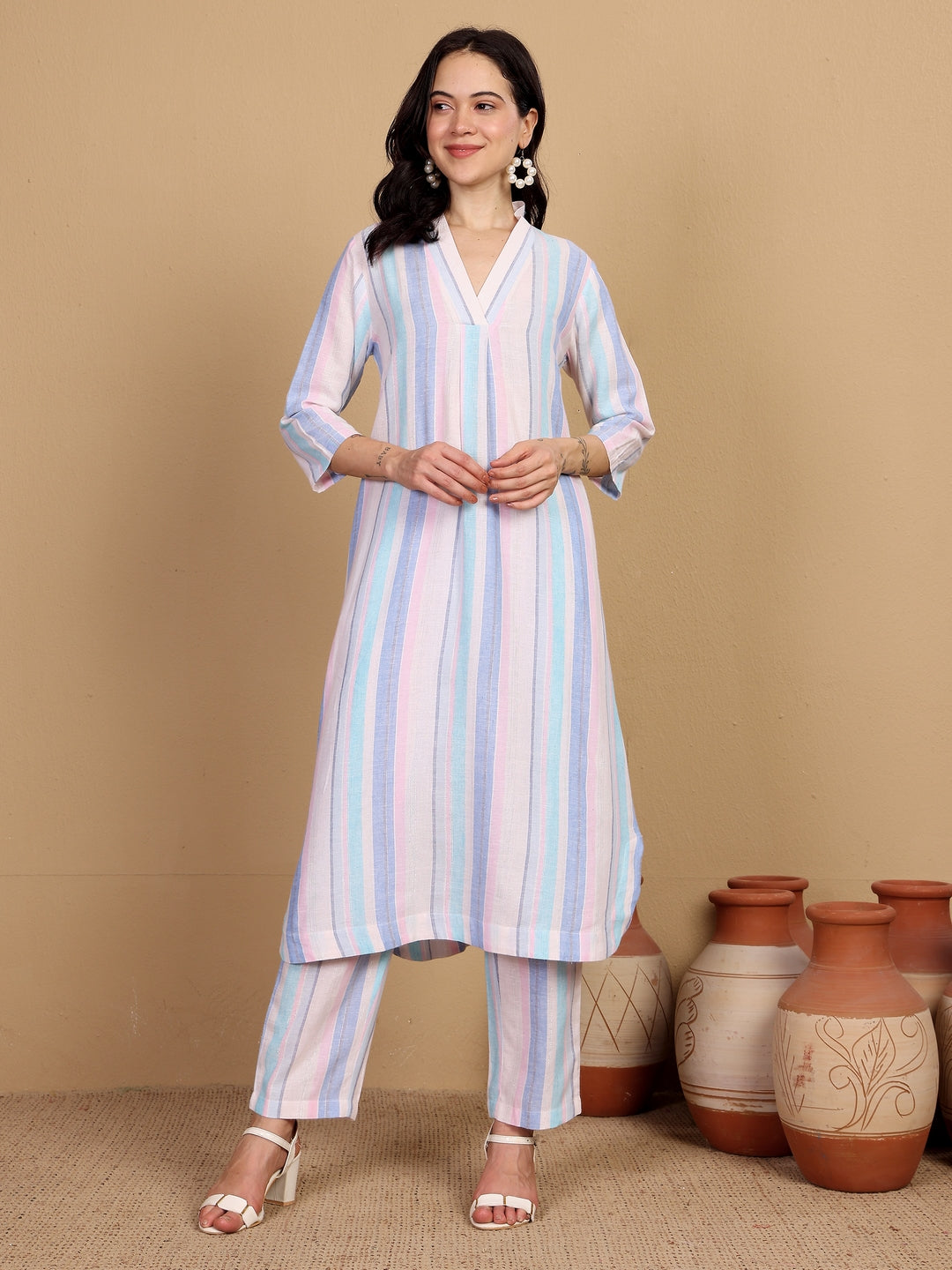 "STYLE & THE CITY" cotton woven stripes Coord-set