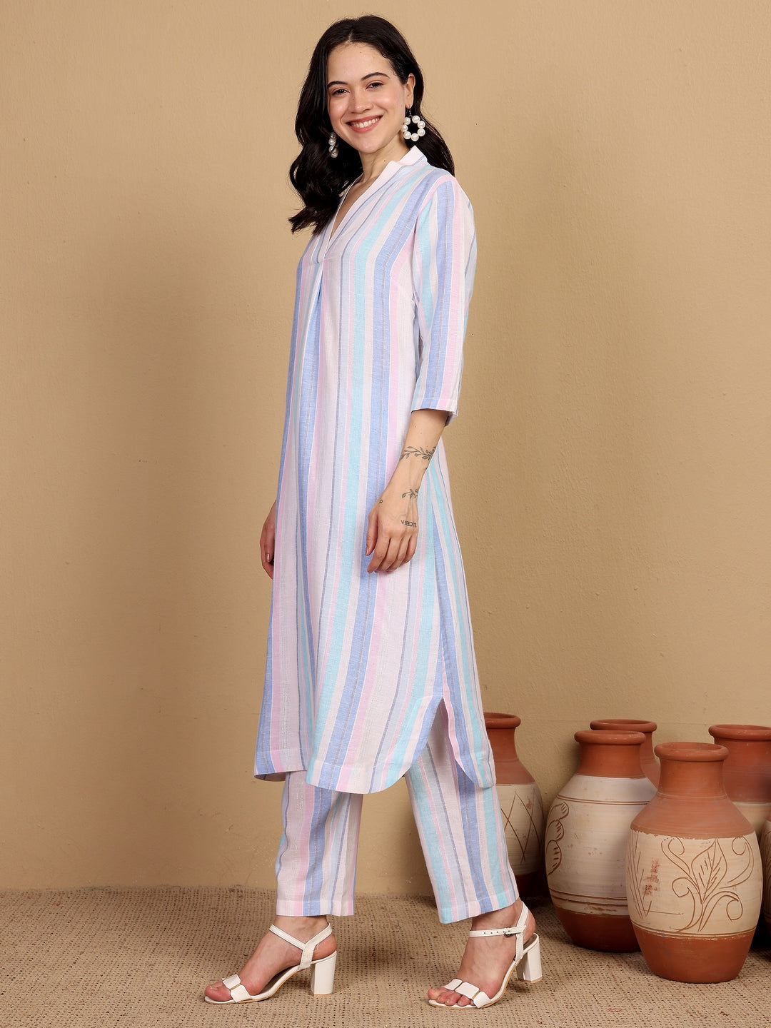 "STYLE & THE CITY" cotton woven stripes Coord-set