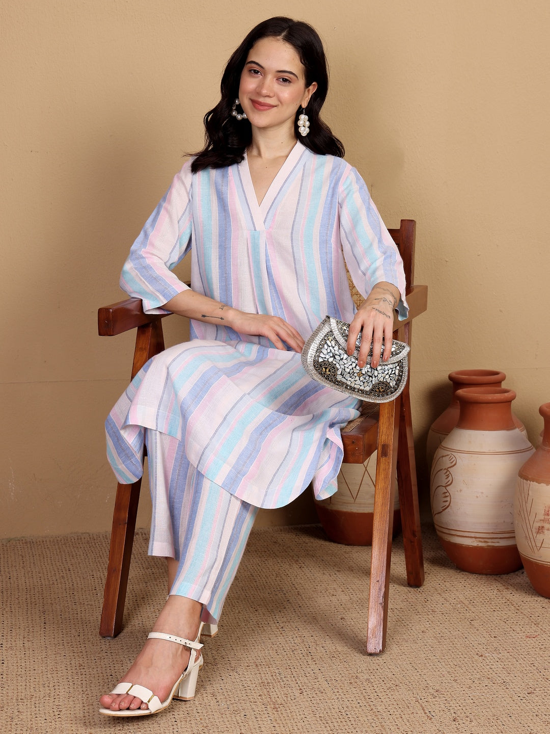 "STYLE & THE CITY" cotton woven stripes Coord-set