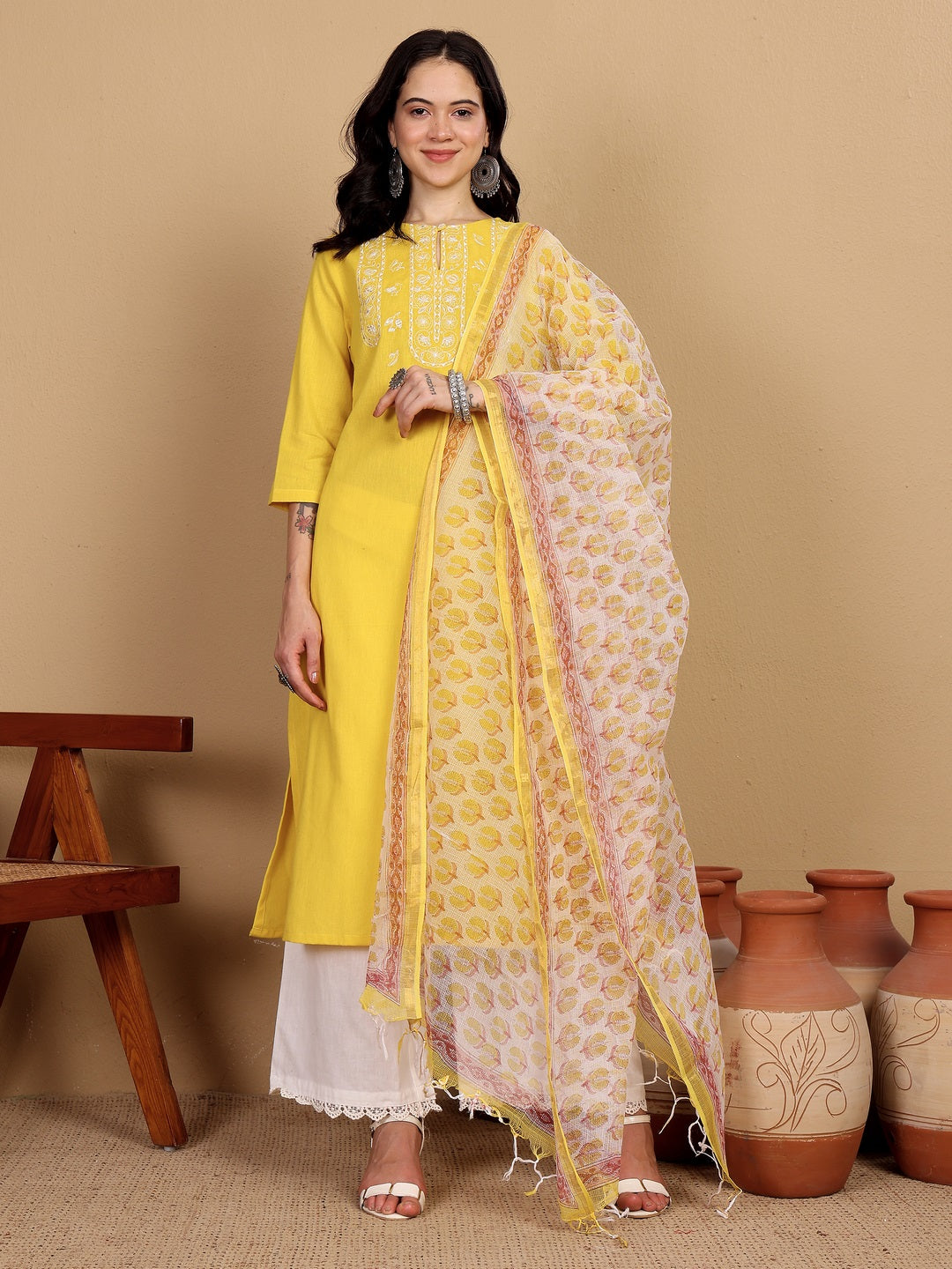 "A TRUE MODERN CLASSIC" embroidered Kurta (Mellow Yellow)