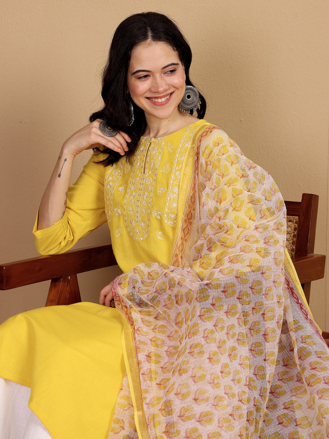 "A TRUE MODERN CLASSIC" embroidered Kurta (Mellow Yellow)