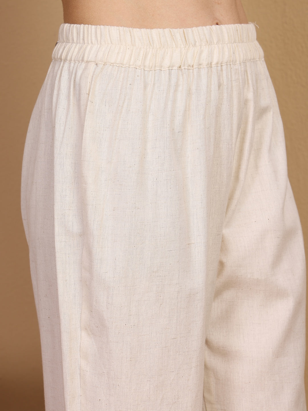 COTTON ELASTICATED WAIST PANTS- NATURAL COLOR