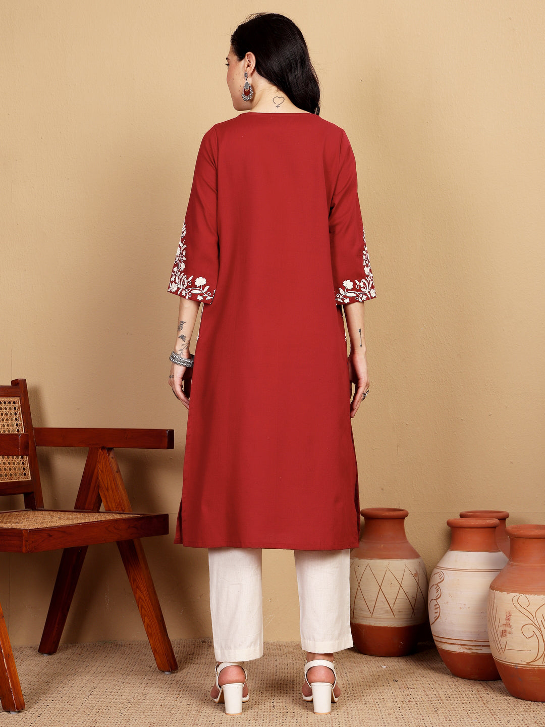"THE HEAD TURNERS" embroidered Kurta (Carmine Red)
