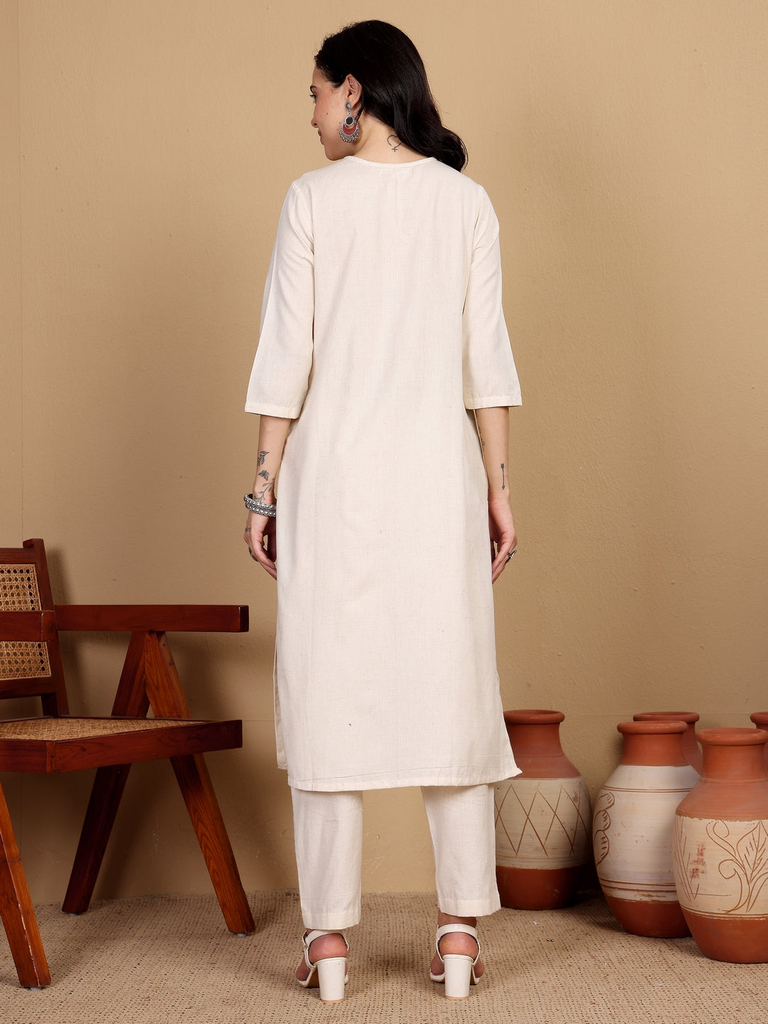 "A TRUE MODERN CLASSIC" embroidered Kurta (Natural)