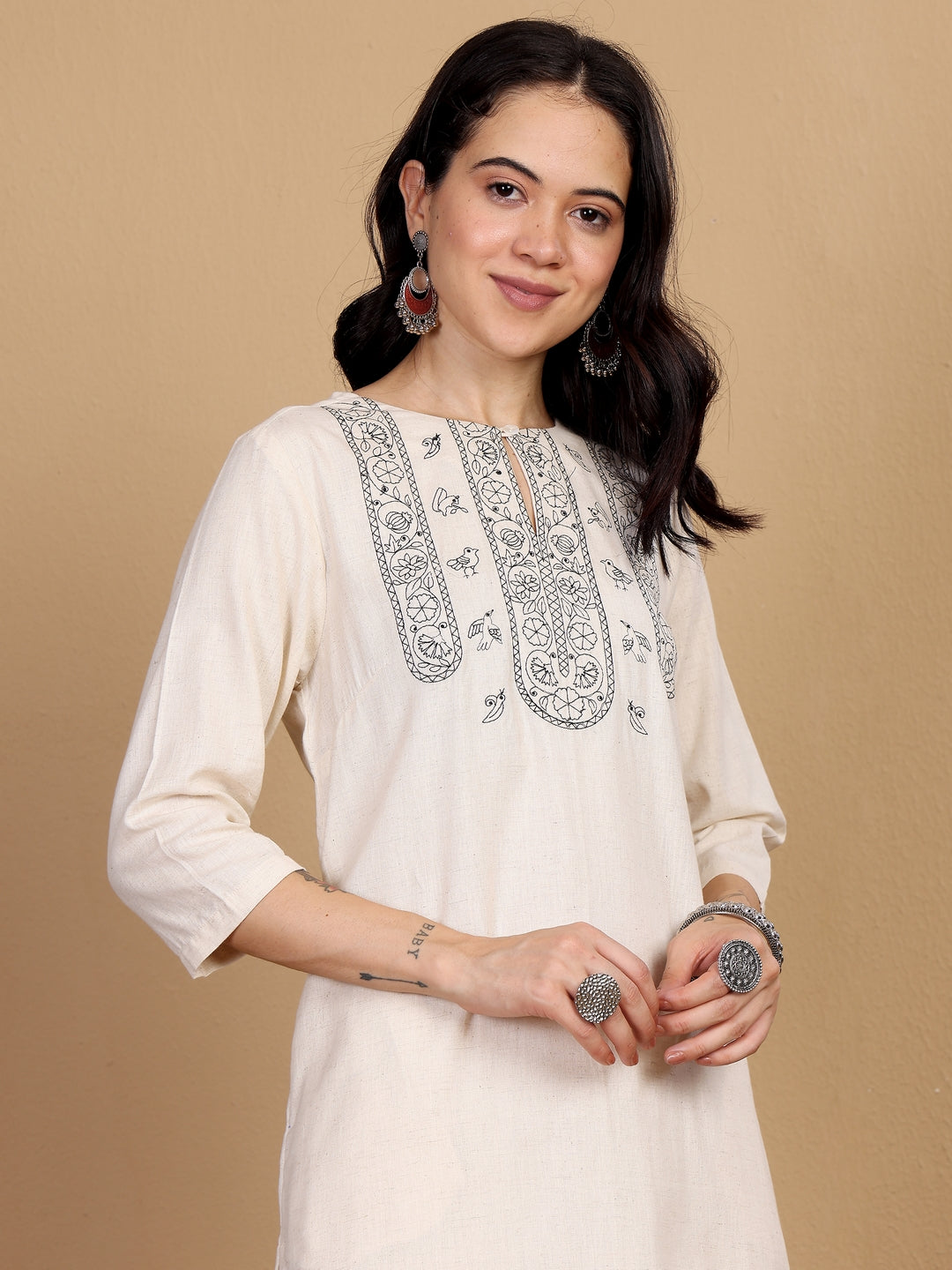 "A TRUE MODERN CLASSIC" embroidered Kurta (Natural)