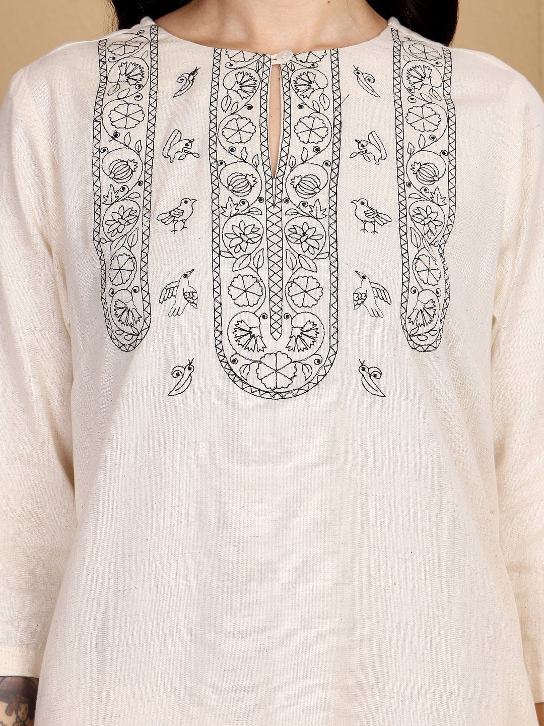 "A TRUE MODERN CLASSIC" embroidered Kurta (Natural)