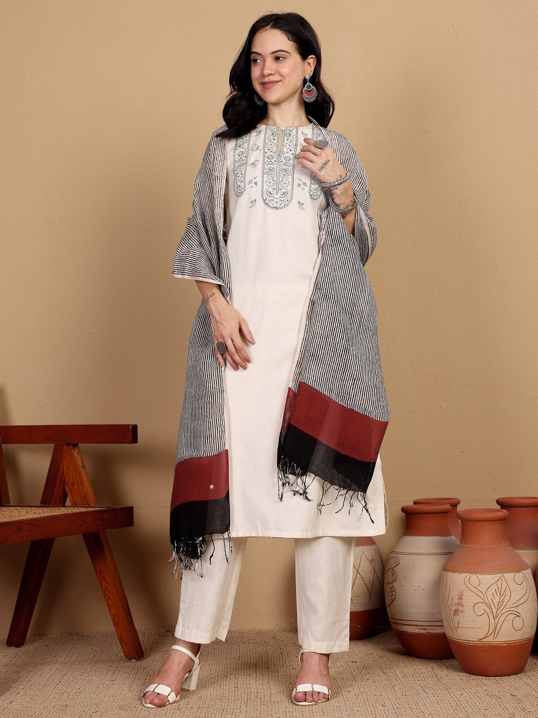 "A TRUE MODERN CLASSIC" embroidered Kurta (Natural)