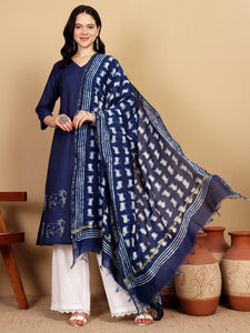 SMALL INDIGO COW CHANDERI SILK DUPATTA