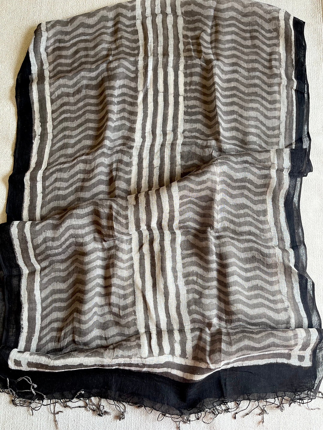 LINEN CHARCOAL ZIGZAG STRIPES DUPATTA