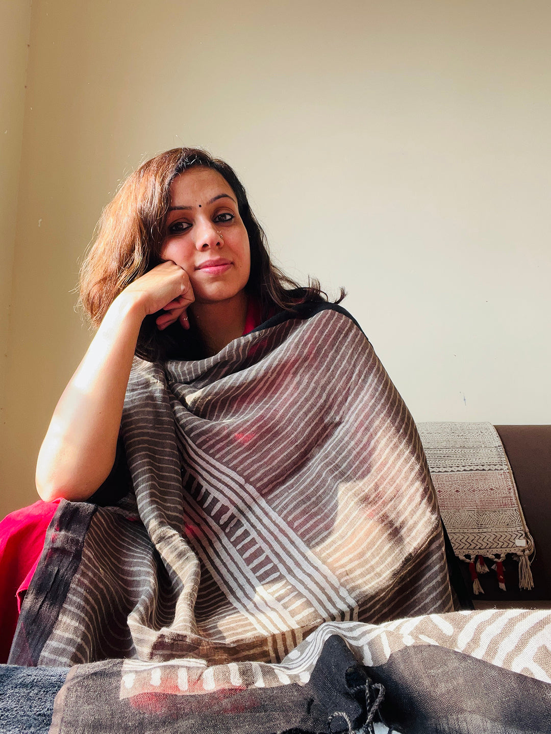 LINEN CHARCOAL STRIPE DUPATTA
