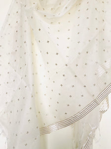 HAND-WOVEN CHANDERI EMBROIDERED DUPATTA- CREAM
