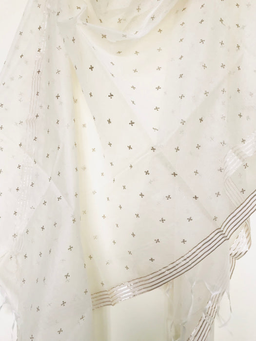 HAND-WOVEN CHANDERI EMBROIDERED DUPATTA- CREAM