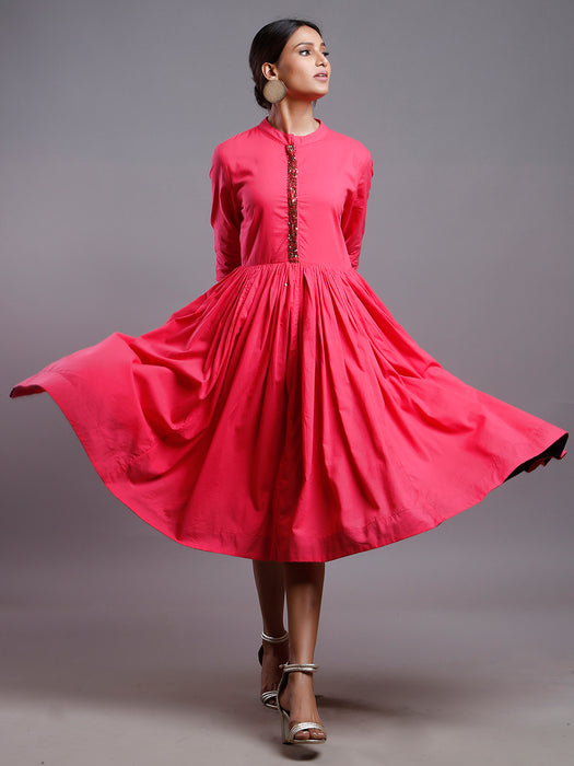 PINK SEQUINNED PLACKET DRESS