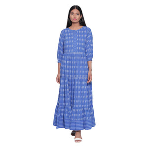 Ink Blue Printed Tiered Dress Long