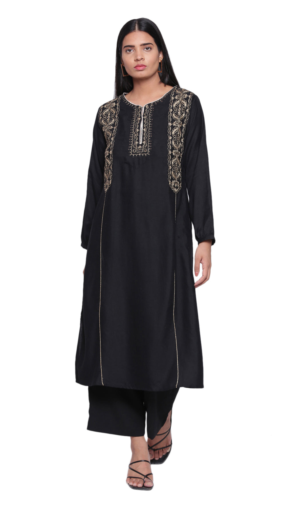 Black & Gold Zari Embroidered Kurta