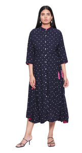 Navy Boho Tasseled Midi Dress