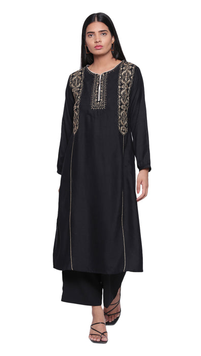 Black & Gold Zari Embroidered Kurta