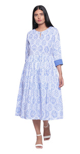 Ink Blue Printed Midi Dress wit Side Pockets