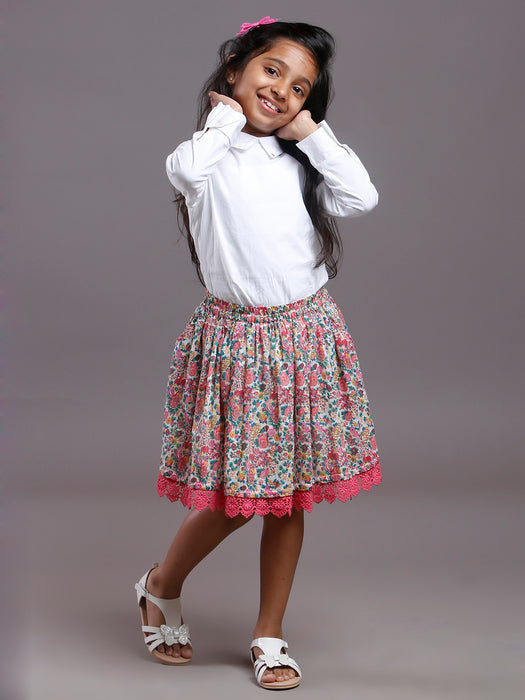 PRINTED LACE DETAIL SKIRT