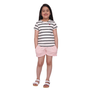Black & White Stripe Heart Embroidery T-shirt