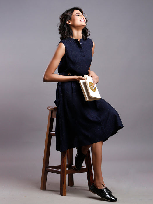 STOCK CLEARANCE SALE- NAVY TAB DETAIL DRESS SLEEVELESS