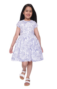 Blue & White Cotton Printed Dress Kid's