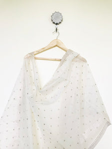 HAND-WOVEN CHANDERI EMBROIDERED DUPATTA- CREAM