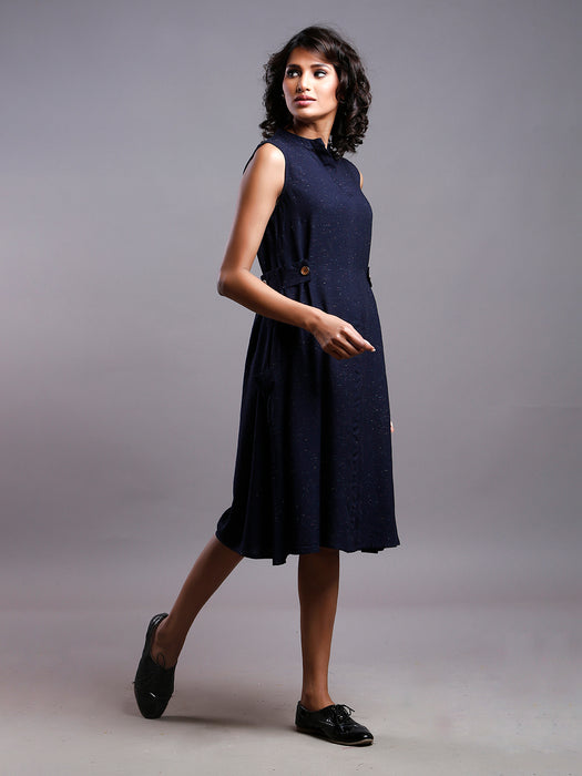 SOLD OUT- NAVY NEPS TAB DETAIL DRESS SLEEVELESS