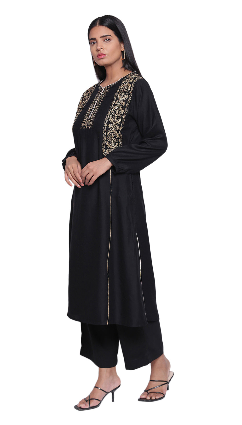 Black & Gold Zari Embroidered Kurta