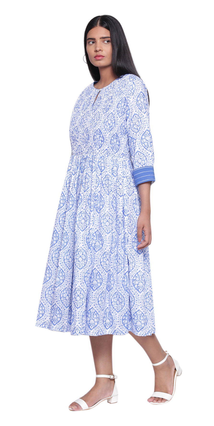 Ink Blue Printed Midi Dress wit Side Pockets