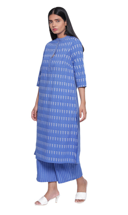 Printed Ink Blue Kurta With Side Pockets