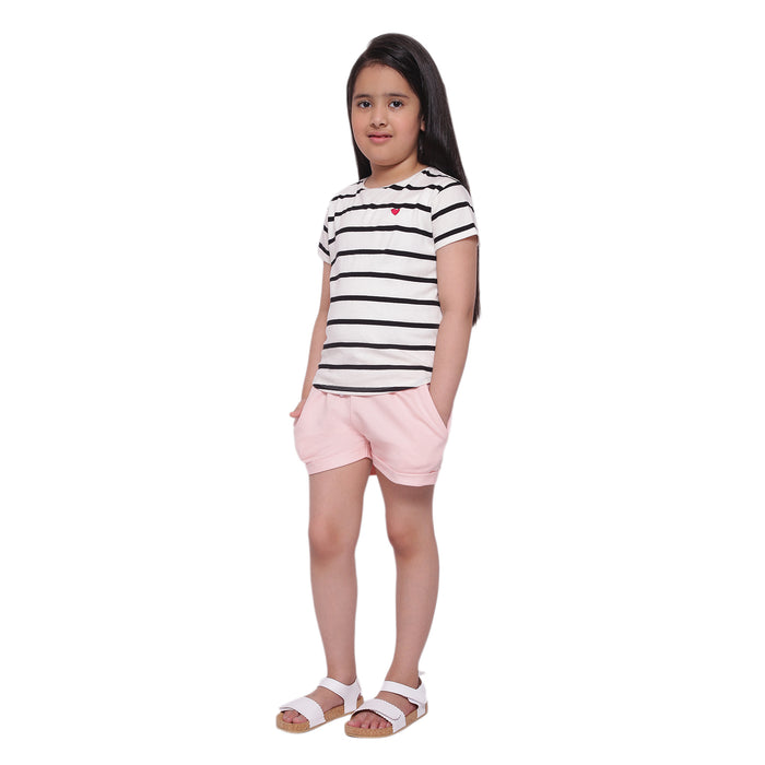 Black & White Stripe Heart Embroidery T-shirt