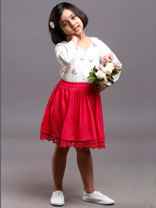 KIDS FLORAL EMBROIDERED STRIPE COTTON TOP