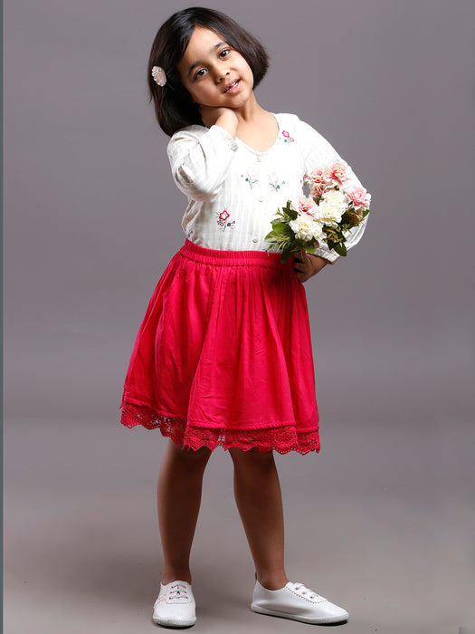 KIDS FLORAL EMBROIDERED STRIPE COTTON TOP