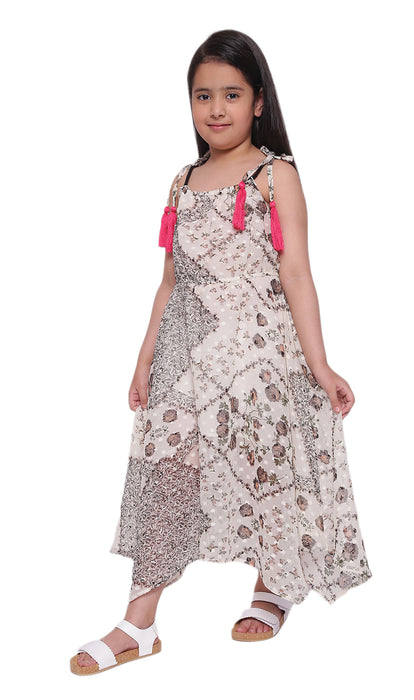 Strappy Handkerchief Hem Kids dress Off-white Printed